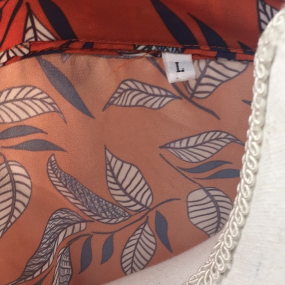 Burnt Orange leaf print tie neck blouse - Picture 6 of 6